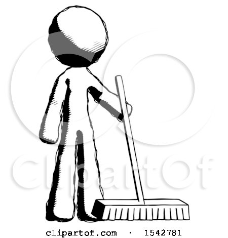 Ink Design Mascot Man Standing with Industrial Broom by Leo Blanchette