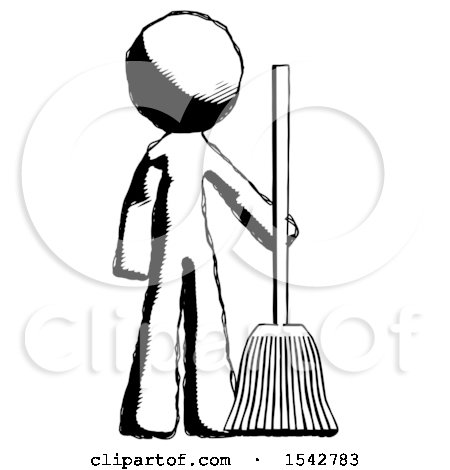 Ink Design Mascot Man Standing with Broom Cleaning Services by Leo Blanchette