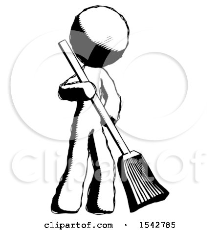 Ink Design Mascot Man Sweeping Area with Broom by Leo Blanchette