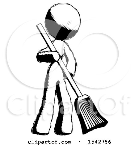 Ink Design Mascot Woman Sweeping Area with Broom by Leo Blanchette