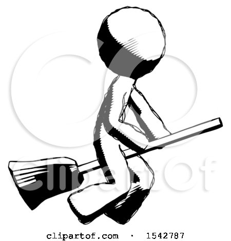 Ink Design Mascot Man Flying on Broom by Leo Blanchette