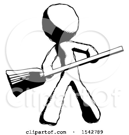Ink Design Mascot Man Broom Fighter Defense Pose by Leo Blanchette