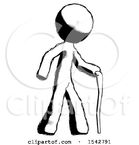 Ink Design Mascot Man Walking with Hiking Stick by Leo Blanchette
