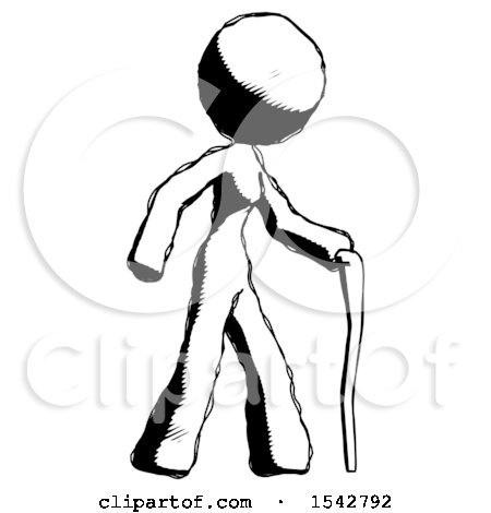 Ink Design Mascot Woman Walking with Hiking Stick by Leo Blanchette