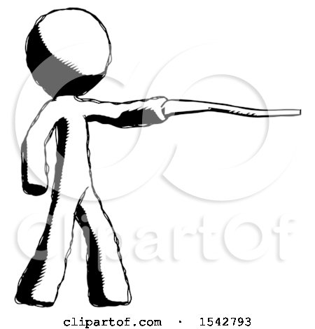Ink Design Mascot Man Pointing with Hiking Stick by Leo Blanchette