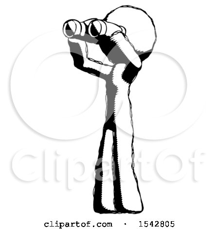 Ink Design Mascot Man Looking Through Binoculars to the Left by Leo Blanchette