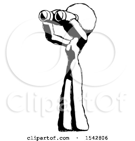 Ink Design Mascot Woman Looking Through Binoculars to the Left by Leo Blanchette