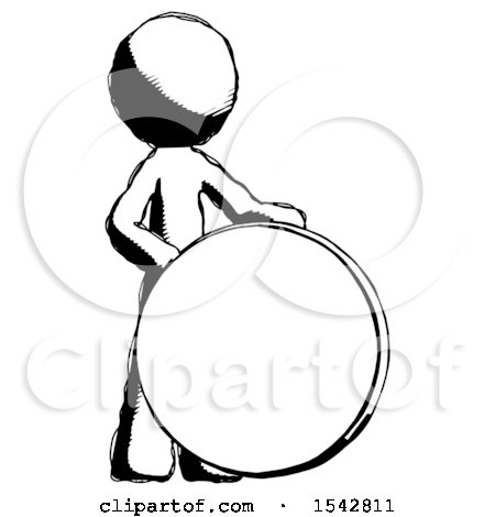 Ink Design Mascot Man Standing Beside Large Compass by Leo Blanchette