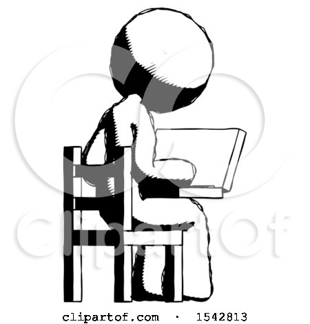 Ink Design Mascot Woman Using Laptop Computer While Sitting in Chair View from Back by Leo Blanchette