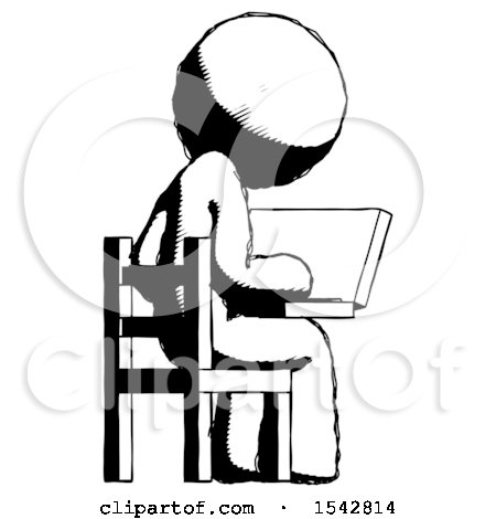Ink Design Mascot Man Using Laptop Computer While Sitting in Chair View from Back by Leo Blanchette