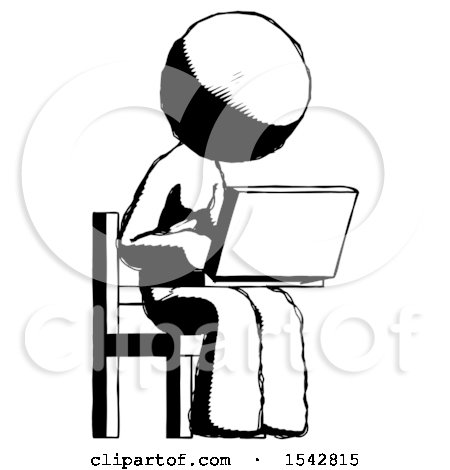 Ink Design Mascot Woman Using Laptop Computer While Sitting in Chair Angled Right by Leo Blanchette