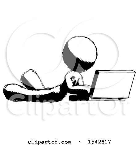 Ink Design Mascot Woman Using Laptop Computer While Lying on Floor Side Angled View by Leo Blanchette