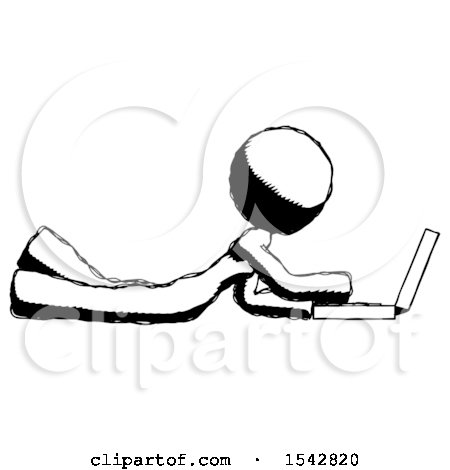 Ink Design Mascot Woman Using Laptop Computer While Lying on Floor Side View by Leo Blanchette