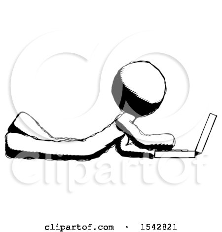Ink Design Mascot Man Using Laptop Computer While Lying on Floor Side View by Leo Blanchette