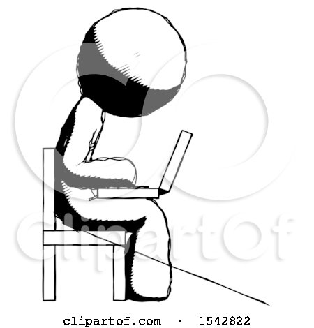 Ink Design Mascot Man Using Laptop Computer While Sitting in Chair View from Side by Leo Blanchette