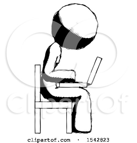 Ink Design Mascot Woman Using Laptop Computer While Sitting in Chair View from Side by Leo Blanchette