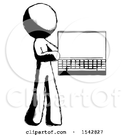 Ink Design Mascot Man Holding Laptop Computer Presenting Something on Screen by Leo Blanchette