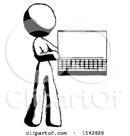 Ink Design Mascot Woman Holding Laptop Computer Presenting Something on Screen by Leo Blanchette