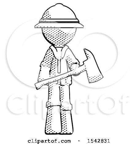 Halftone Explorer Ranger Man Holding Red Fire Fighter's Ax by Leo Blanchette