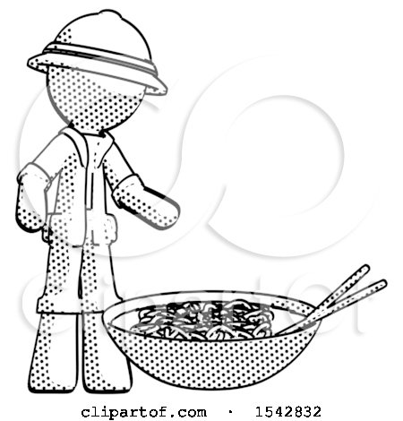 Halftone Explorer Ranger Man and Noodle Bowl, Giant Soup Restaraunt Concept by Leo Blanchette