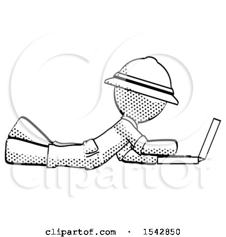 Halftone Explorer Ranger Man Using Laptop Computer While Lying on Floor Side View by Leo Blanchette