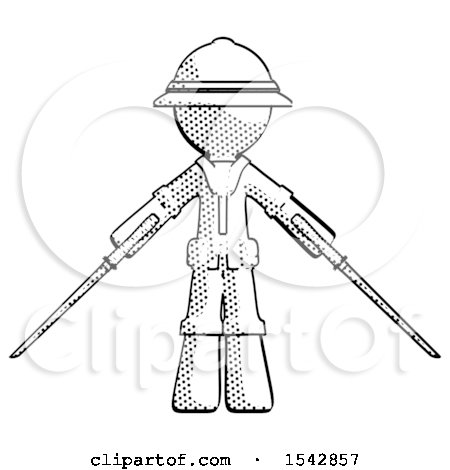 Halftone Explorer Ranger Man Posing with Two Ninja Sword Katanas by Leo Blanchette