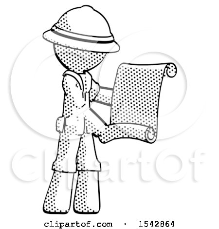 Halftone Explorer Ranger Man Holding Blueprints or Scroll by Leo Blanchette