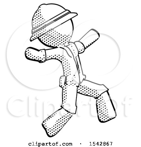 Halftone Explorer Ranger Man Running Away in Hysterical Panic Direction Right by Leo Blanchette