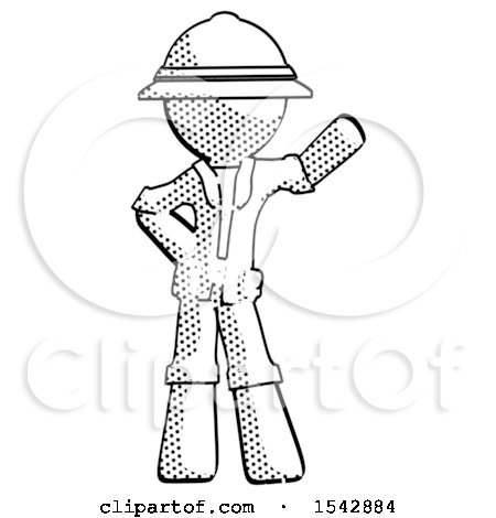 Halftone Explorer Ranger Man Waving Left Arm with Hand on Hip by Leo Blanchette