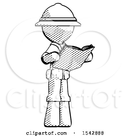 Halftone Explorer Ranger Man Reading Book While Standing up Facing Away by Leo Blanchette