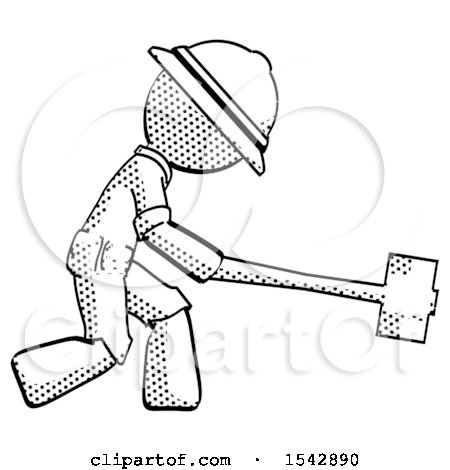 Halftone Explorer Ranger Man Hitting with Sledgehammer, or Smashing Something by Leo Blanchette