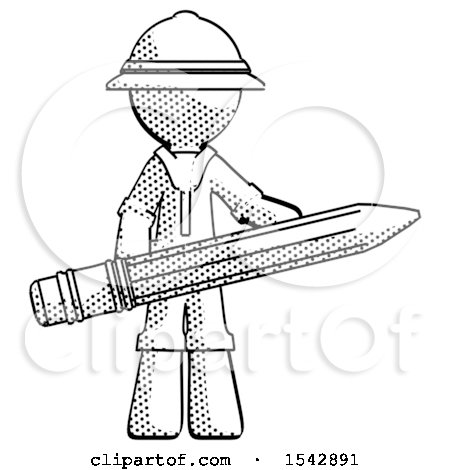 Halftone Explorer Ranger Man Writer or Blogger Holding Large Pencil by Leo Blanchette