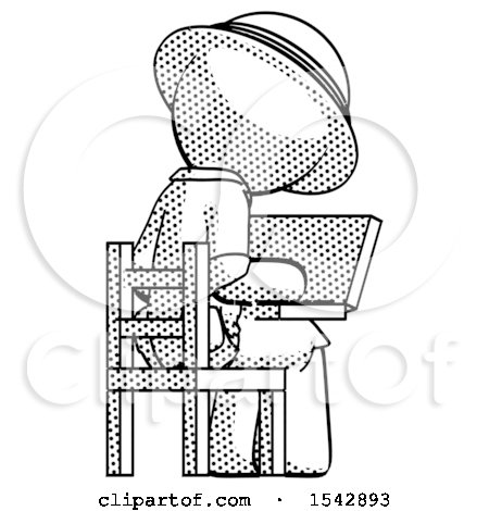 Halftone Explorer Ranger Man Using Laptop Computer While Sitting in Chair View from Back by Leo Blanchette