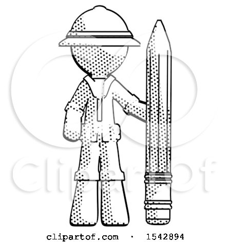 Halftone Explorer Ranger Man with Large Pencil Standing Ready to Write by Leo Blanchette