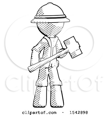Halftone Explorer Ranger Man with Sledgehammer Standing Ready to Work or Defend by Leo Blanchette