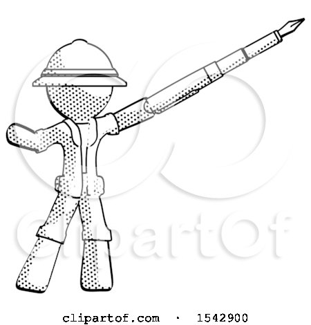 Halftone Explorer Ranger Man Pen Is Mightier Than the Sword Calligraphy Pose by Leo Blanchette