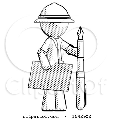 Halftone Explorer Ranger Man Holding Large Envelope and Calligraphy Pen by Leo Blanchette