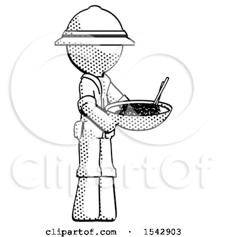 Halftone Explorer Ranger Man Holding Noodles Offering to Viewer by Leo Blanchette