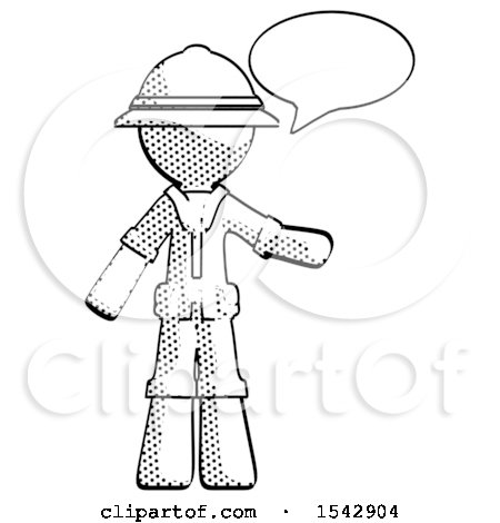 Halftone Explorer Ranger Man with Word Bubble Talking Chat Icon by Leo Blanchette