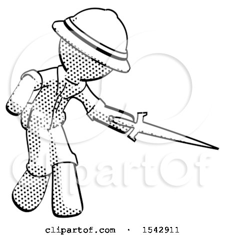Halftone Explorer Ranger Man Sword Pose Stabbing or Jabbing by Leo Blanchette