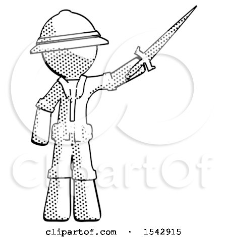 Halftone Explorer Ranger Man Holding Sword in the Air Victoriously by Leo Blanchette