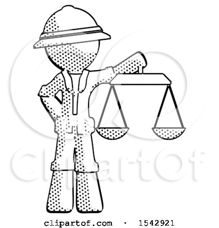 Halftone Explorer Ranger Man Holding Scales of Justice by Leo Blanchette