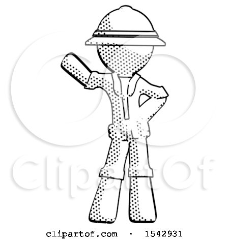 Halftone Explorer Ranger Man Waving Right Arm with Hand on Hip by Leo Blanchette