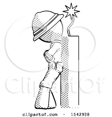 Halftone Explorer Ranger Man Leaning Against Dynimate, Large Stick Ready to Blow by Leo Blanchette