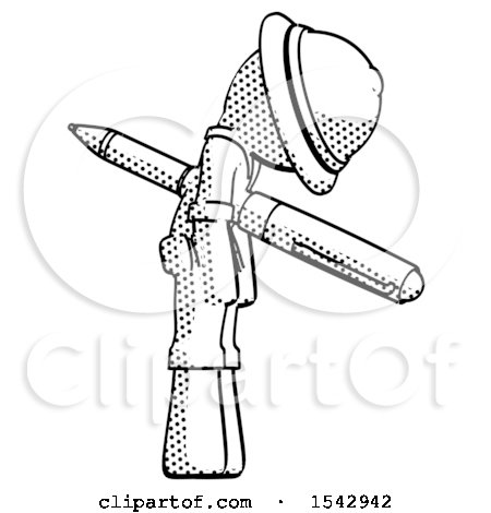 Halftone Explorer Ranger Man Impaled Through Chest with Giant Pen by Leo Blanchette