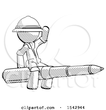 Halftone Explorer Ranger Man Riding a Pen like a Giant Rocket by Leo Blanchette