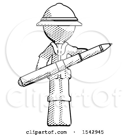 Halftone Explorer Ranger Man Posing Confidently with Giant Pen by Leo Blanchette
