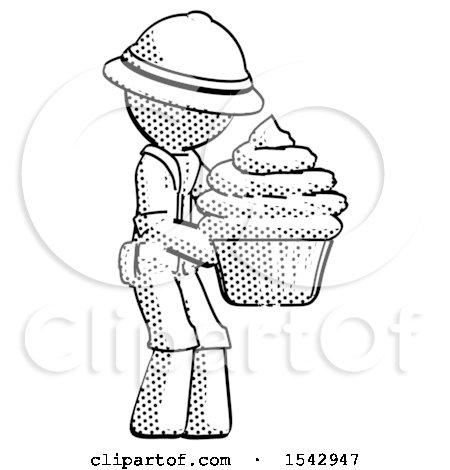 Halftone Explorer Ranger Man Holding Large Cupcake Ready to Eat or Serve by Leo Blanchette