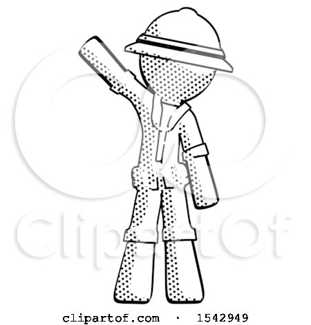 Halftone Explorer Ranger Man Waving Emphatically with Right Arm by Leo Blanchette