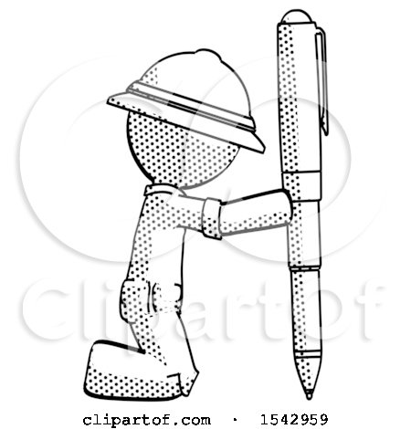 Halftone Explorer Ranger Man Posing with Giant Pen in Powerful yet Awkward Manner. by Leo Blanchette